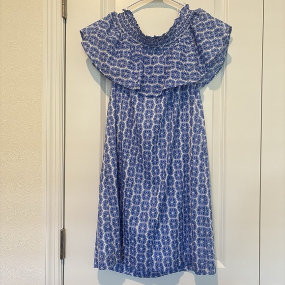 Vineyard Vines Cotton Sundress Dress‎ Blue & White Ruffle On/Off Shoulder XS - Picture 5 of 6
